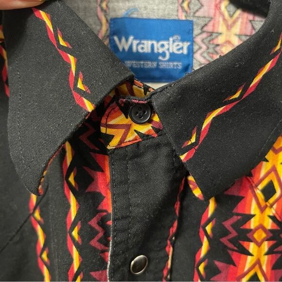 Vintage Wrangler Wester Navajo Aztec Print Cowboy Button Up Shirt - Picture 3 of 9